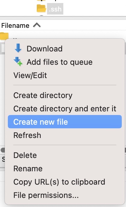 Create new file (FileZilla)