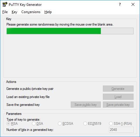 PuTTygen creating a new key pair for authentication