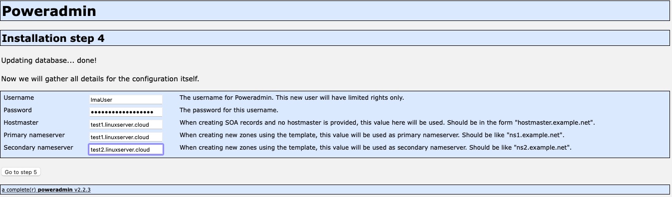 PowerAdmin - Installation Step 4