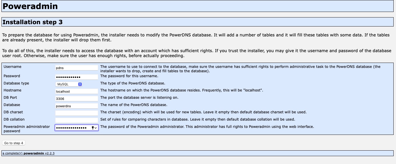 PowerAdmin - Installation Step 3