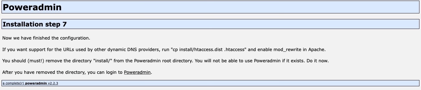 PowerAdmin - Installation Step 7