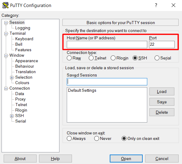 Using an SSH client (PuTTY)